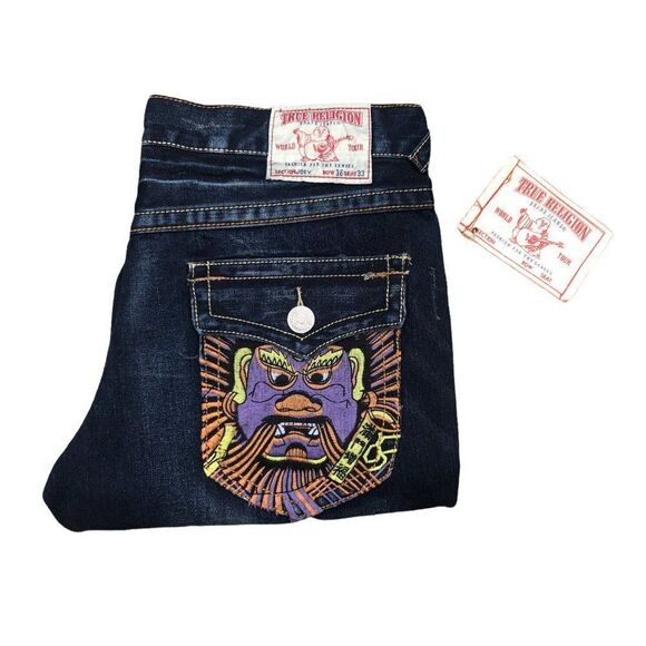 Brand New Vintage True Religion Embroidered Jeans Size 36 JOEY Blue - Picture 4 of 12